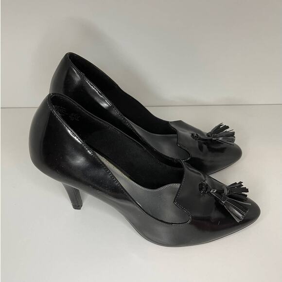 Fioni Shiny Black Tassel High Heel Pumps Size 8 - Picture 3 of 7